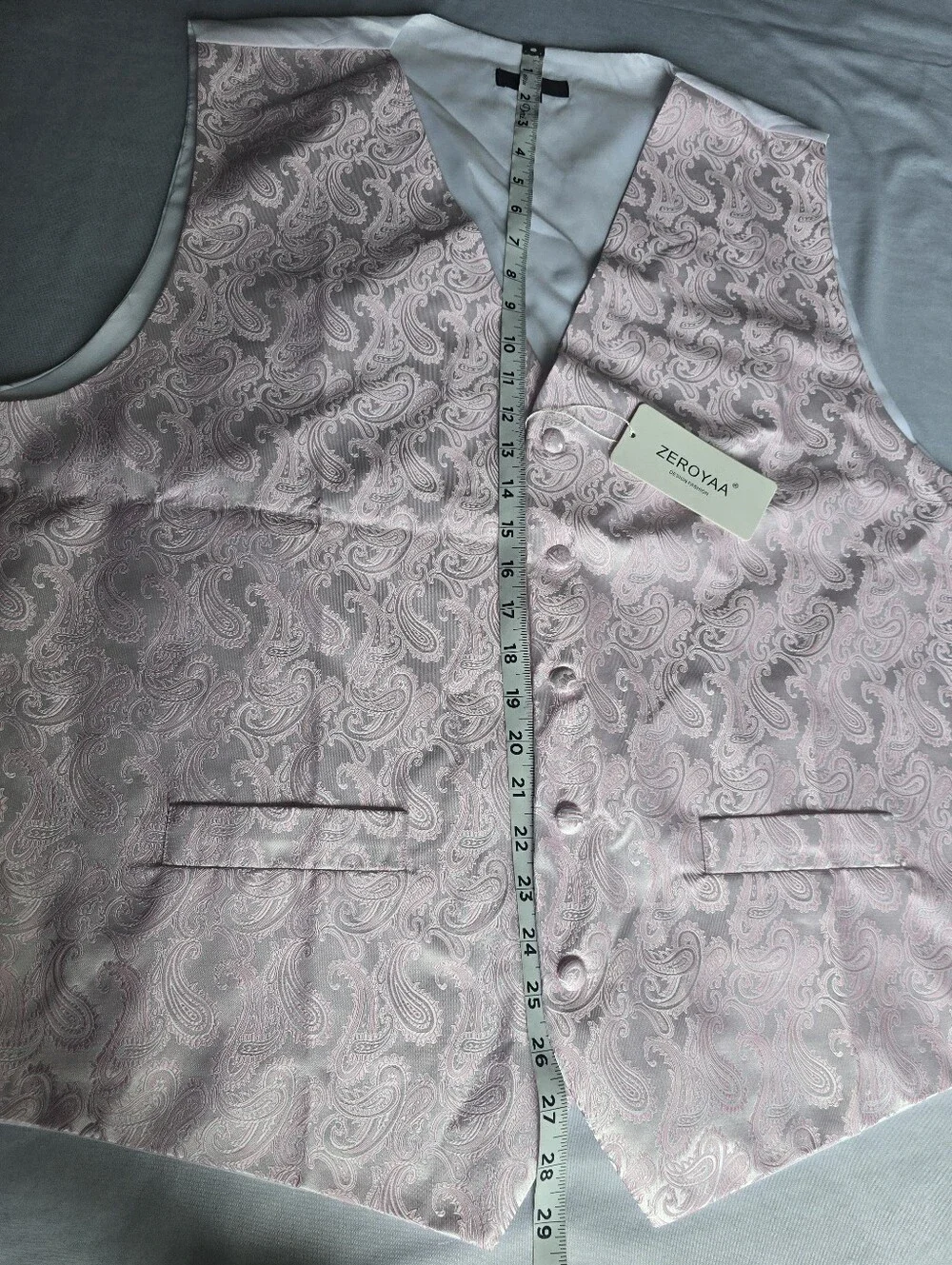 Elegant Men's Light Pink Paisley Brocade Waistcoat Vest Size XXL
